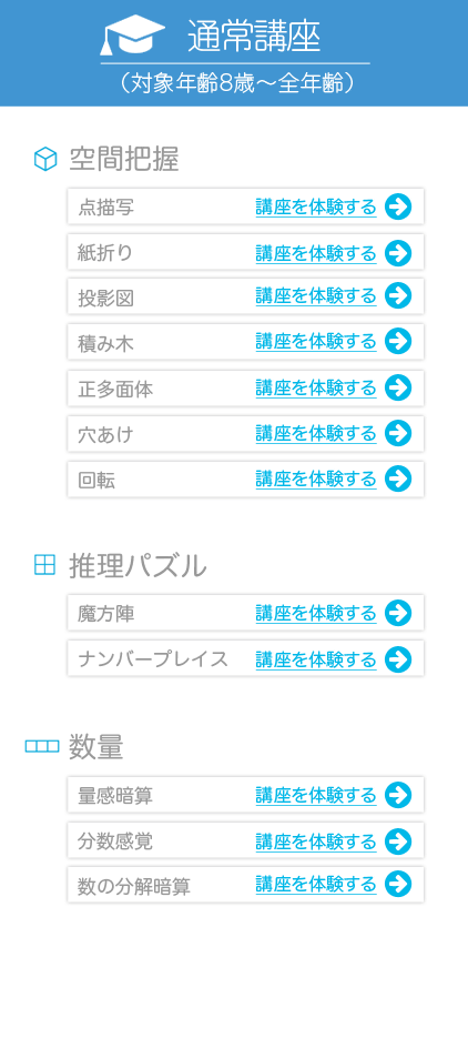 通常講座(対象年齢：8歳～全年齢)の体験